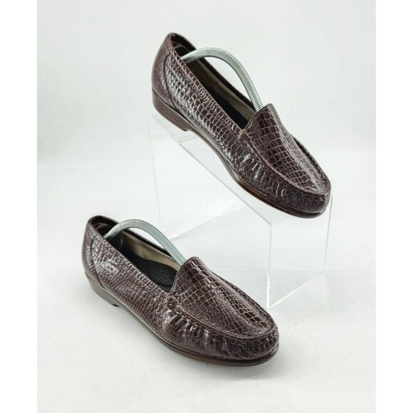 SAS Women's Simplify Moc Croc Loafer Shoes Brown Leather Snake Print Size 8 M - Picture 1 of 11